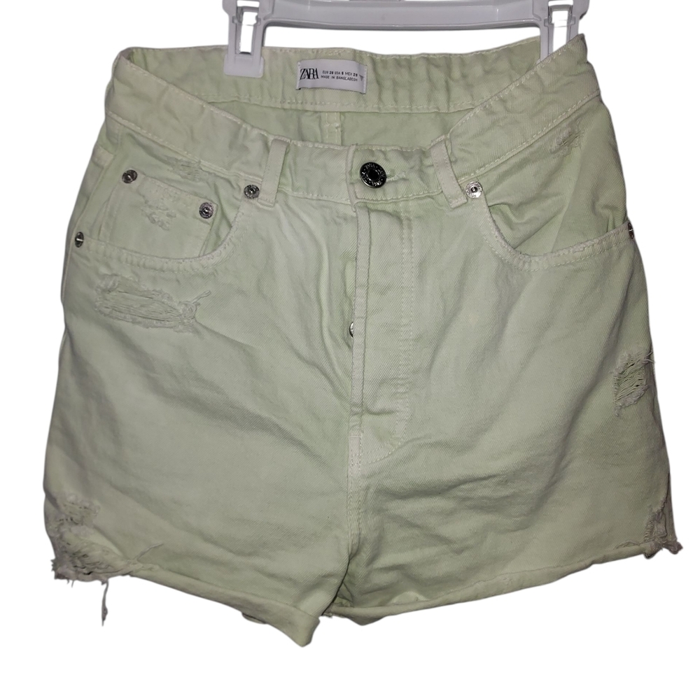 Zara light green distress shorts